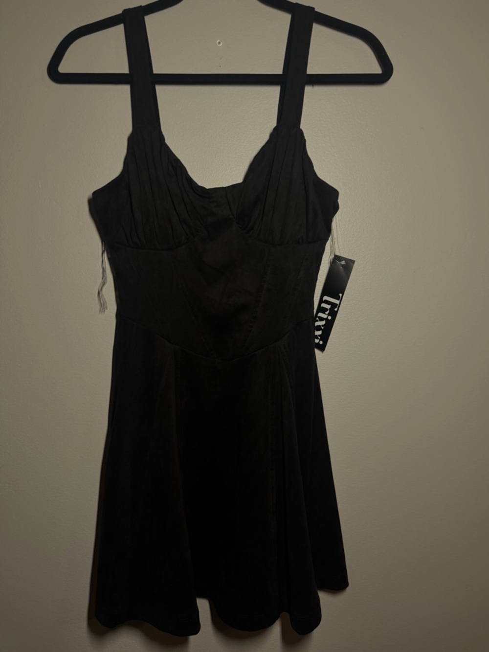 Trixxi Black Velvet Mini Dress with Pleated Bust